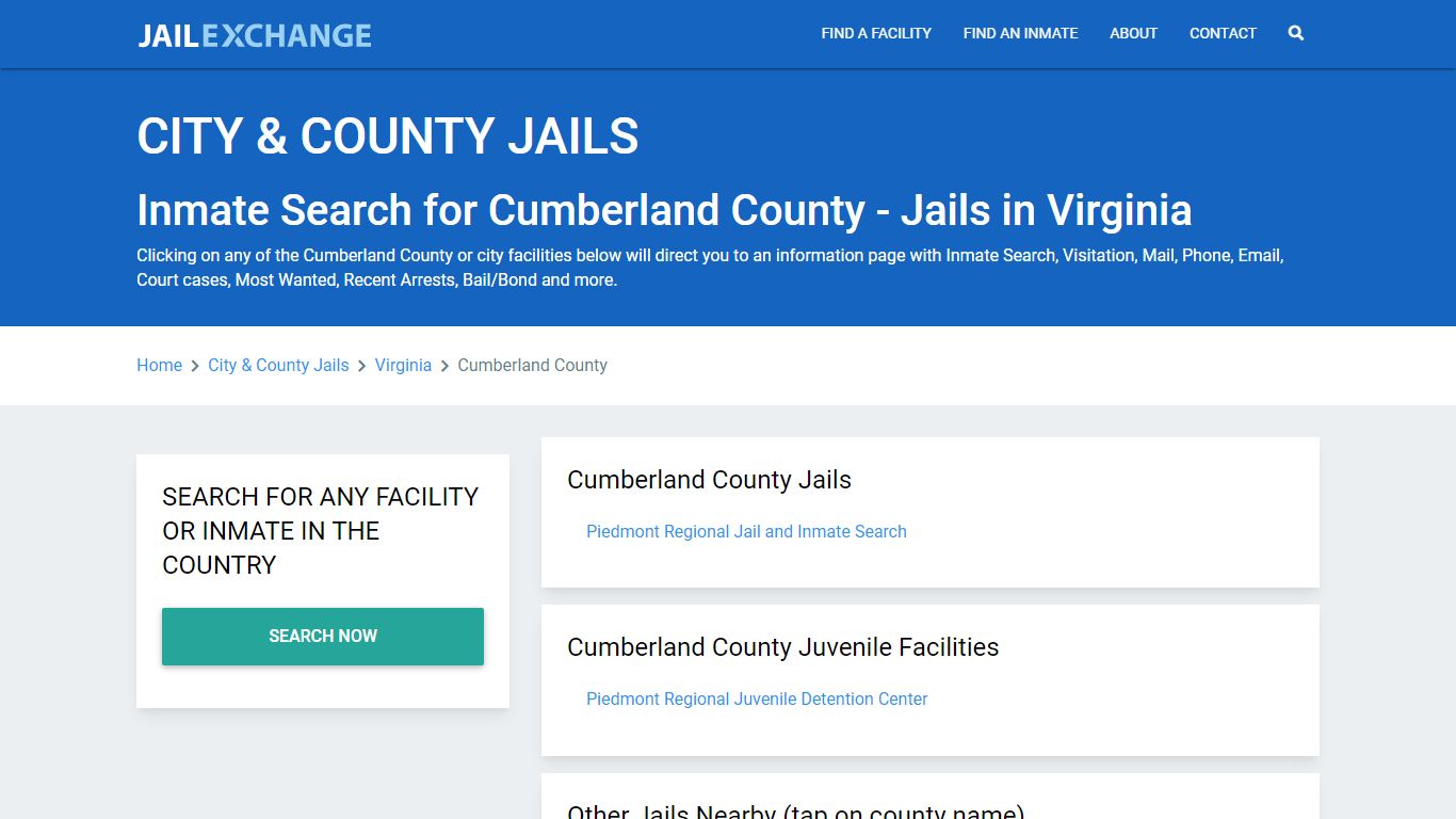 Inmate Search for Cumberland County | Jails in Virginia - Jail Exchange